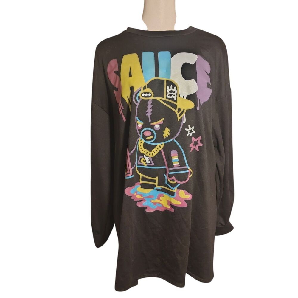 3FORTY Sauce Graphic Bear Print Long Sleeve T-Shirt Men's XL Black 00054